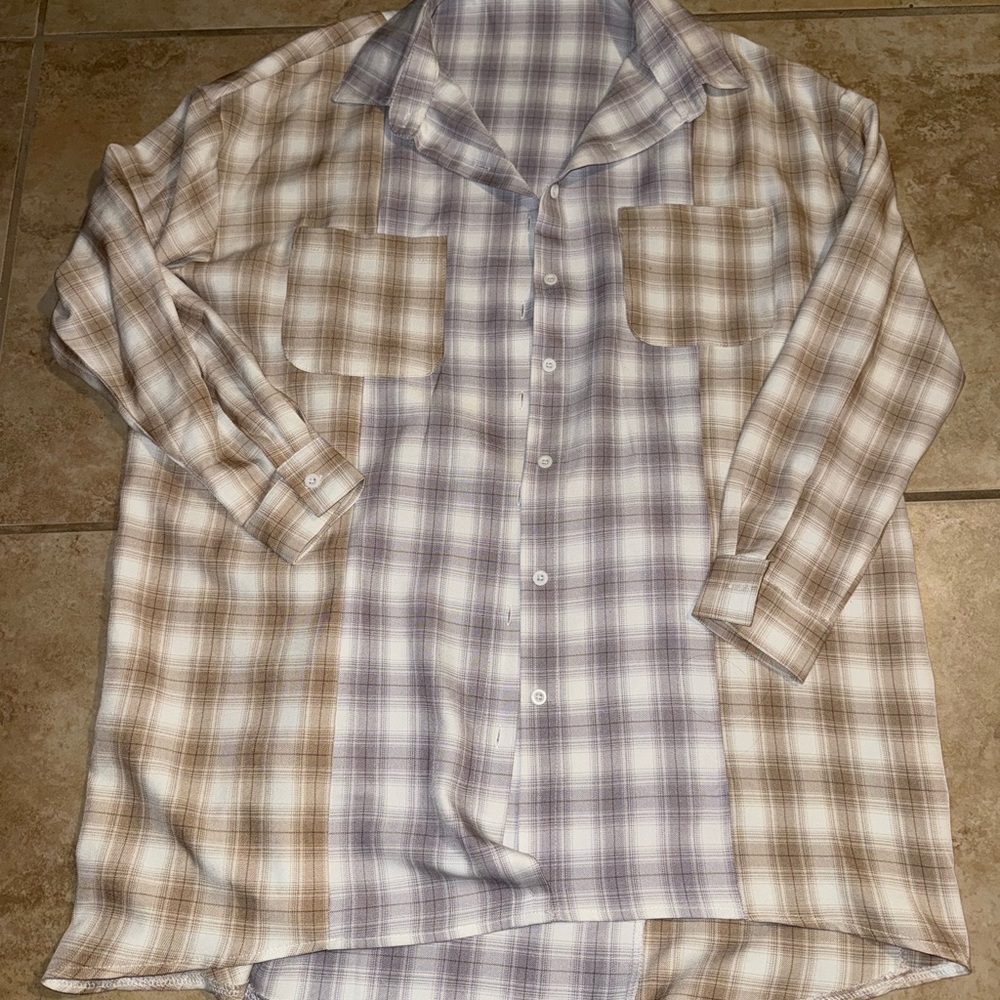 PrettyLittleThing Plaid Shirt in Brown and Cream